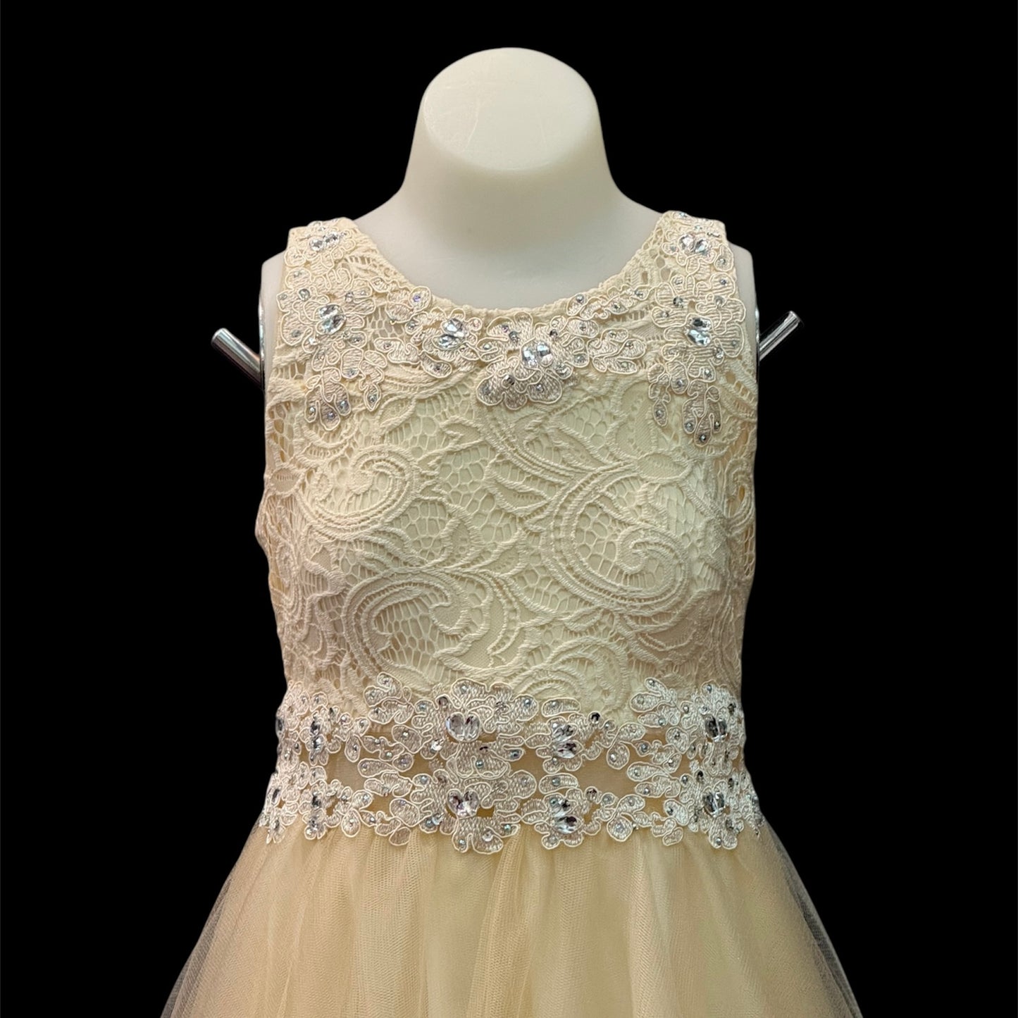 Champagne Lace Embroidery Rhinestone Short Dress w/ Shawl