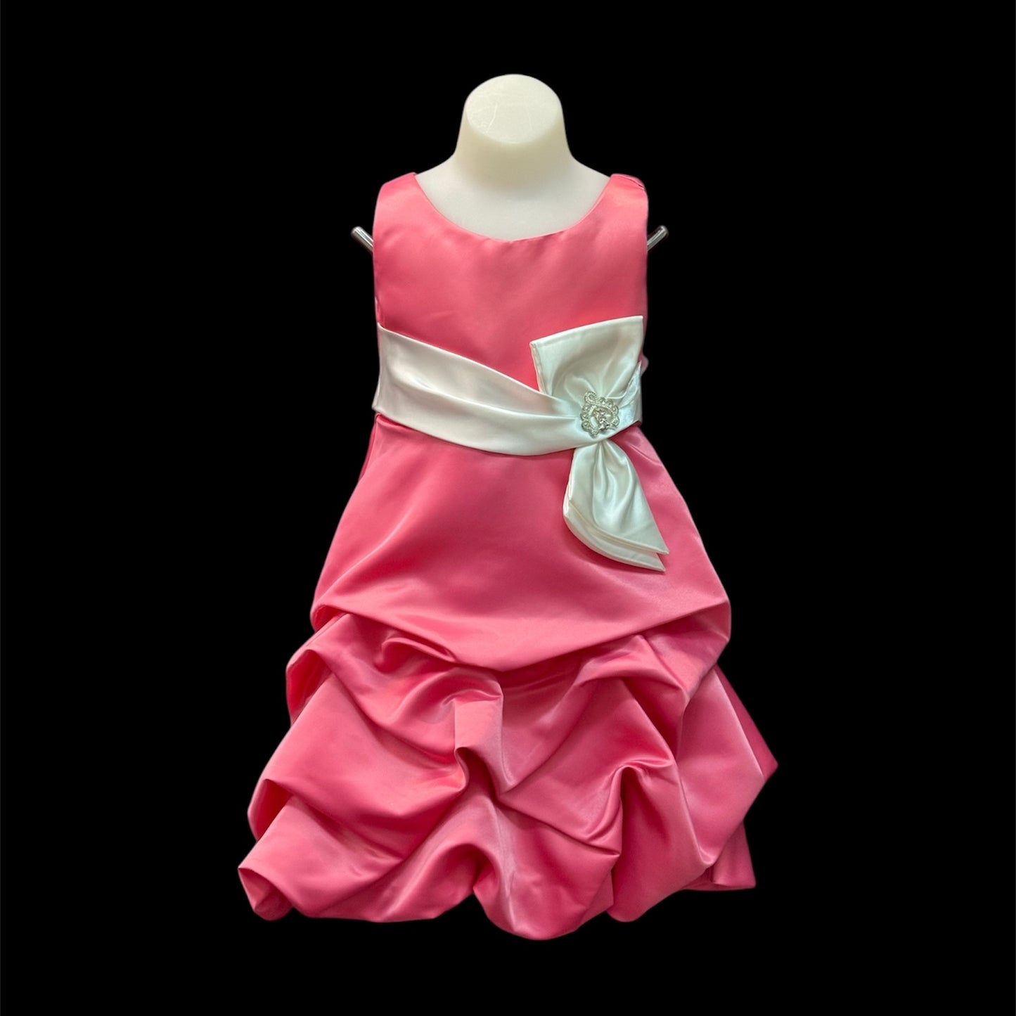 Tea-length Coral Satin Dress w/ Bow and Heart Brooch (Size 8)