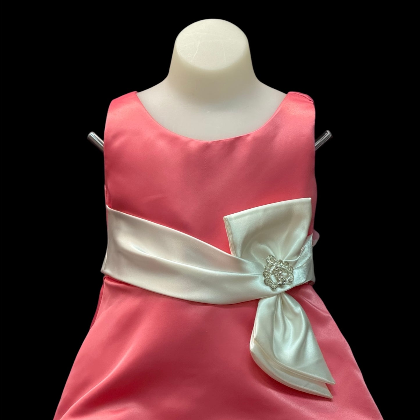 Tea-length Coral Satin Dress w/ Bow and Heart Brooch (Size 8)