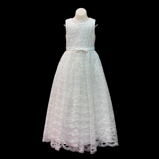 Warm White Sleeveless Dress w/ Pearl and Sequin Embroidery