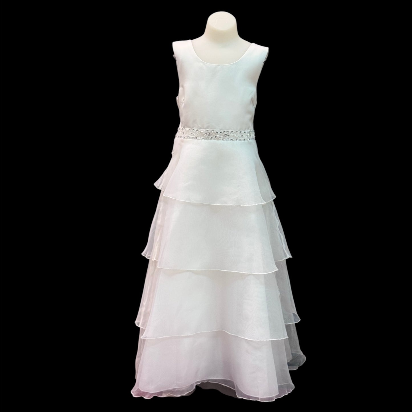 Off White Satin Dress w/ Beaded Sash