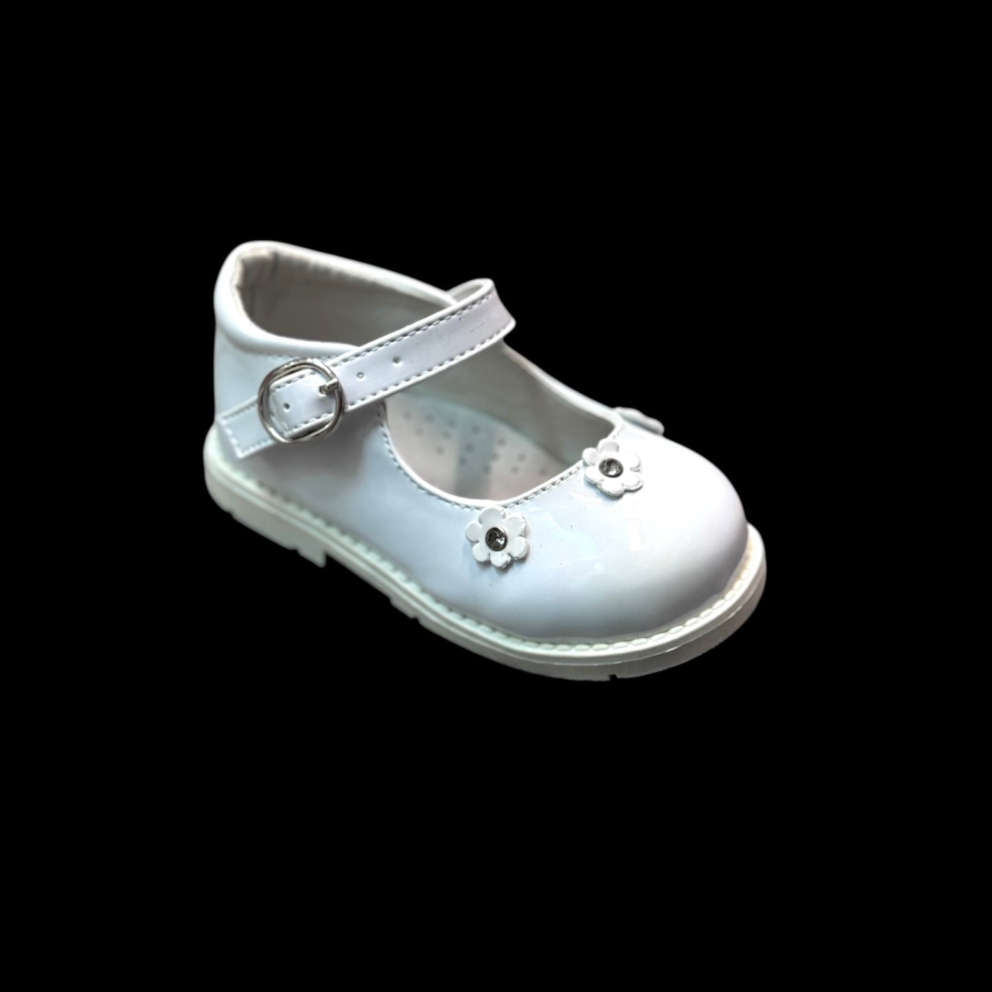 Baby/Toddler White Patent Shoe w/ Sunflower Accents (Size 5)