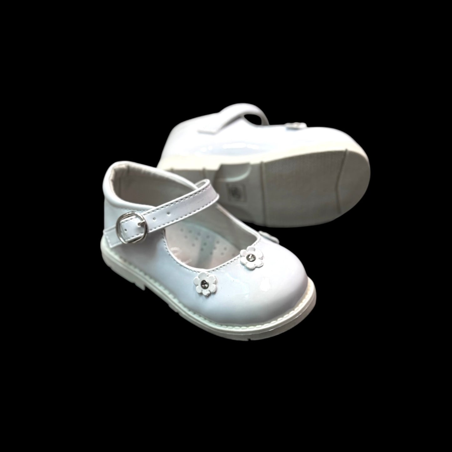 Baby/Toddler White Patent Shoe w/ Sunflower Accents (Size 5)