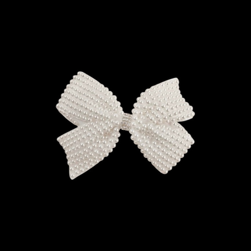 Large Pearl Bow Clip w/ Rhinestone Bead