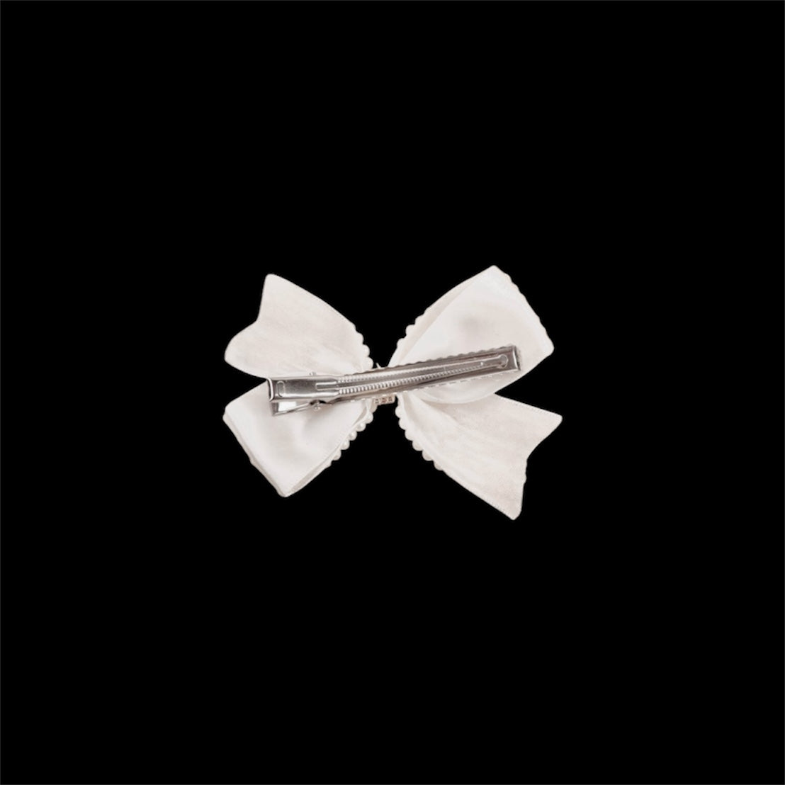 Large Pearl Bow Clip w/ Rhinestone Bead