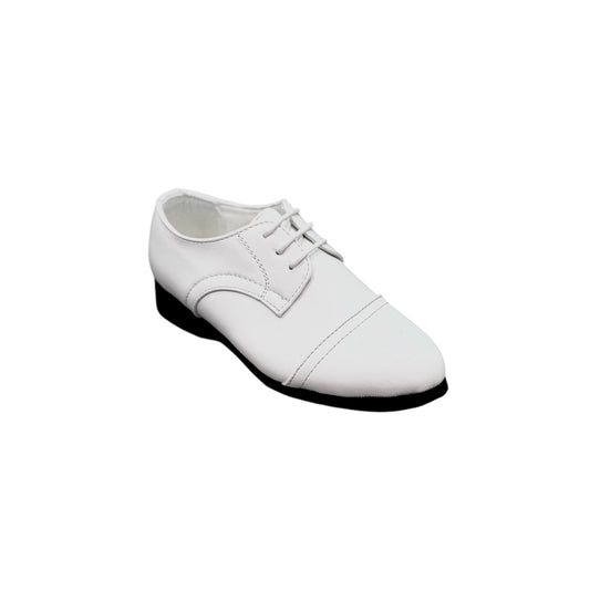 Fancy Kids Cap Toe Oxford White Dress Shoe w/ Black Bottom