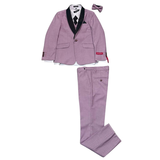 8-Piece Slim-Fit Mauve Suit w/ Black Removable Lapels