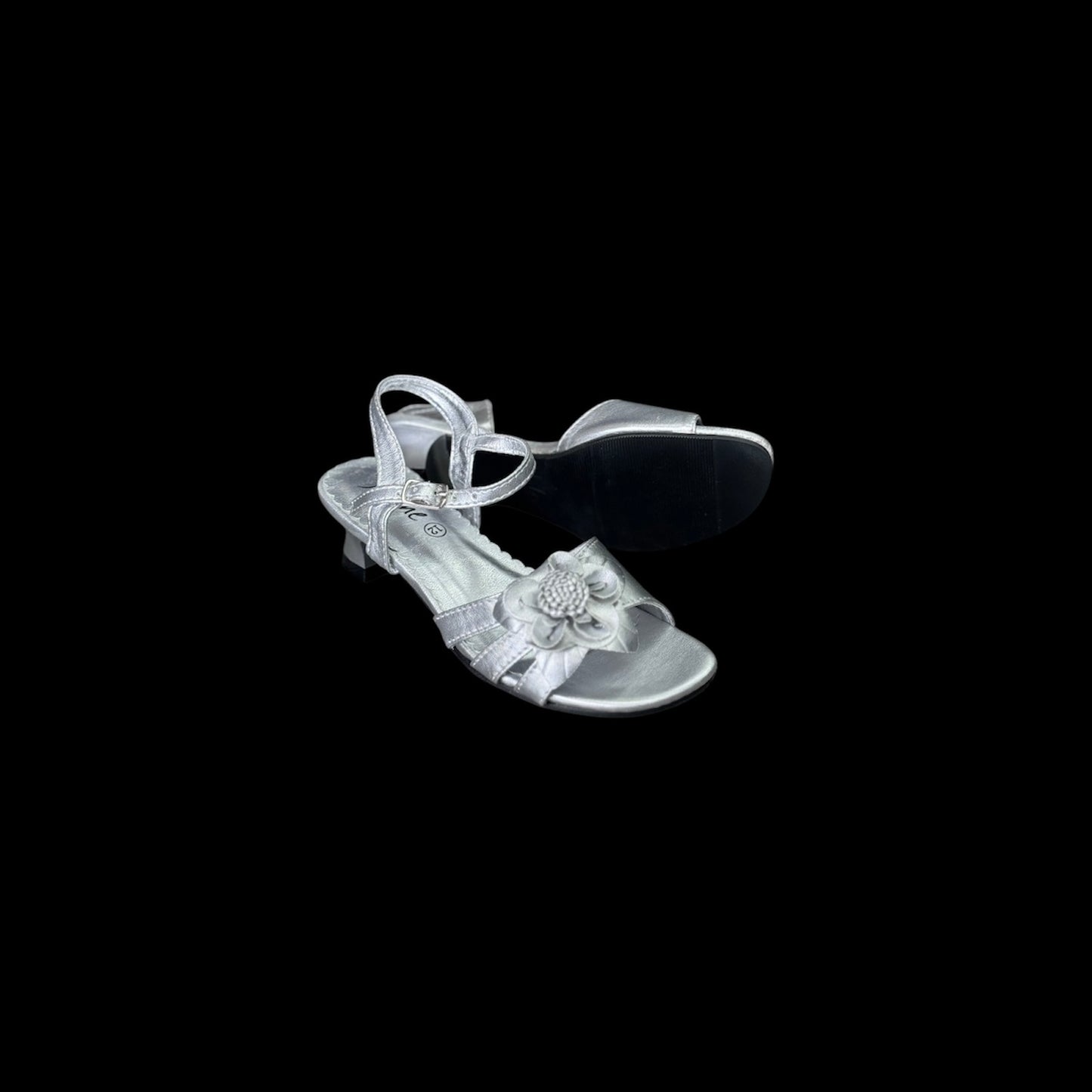 Jolene Silver Open-Toe Kitty Heel w/ Sunflower Accent