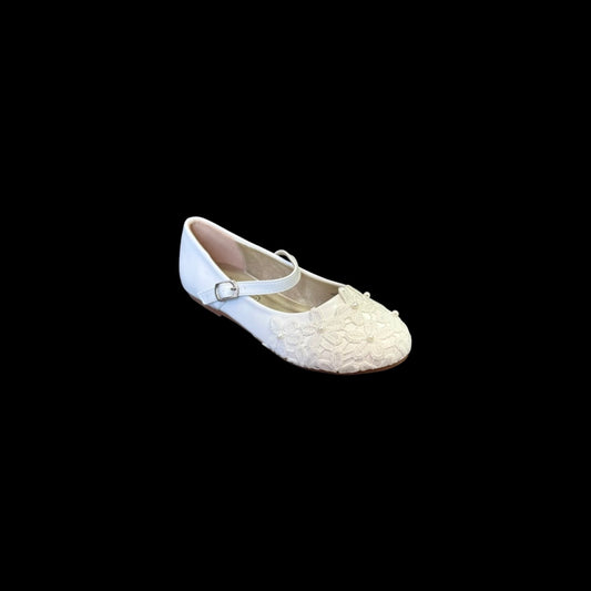 Jolene Ivory Floral Embroidered Flats w/ Pearl Accents