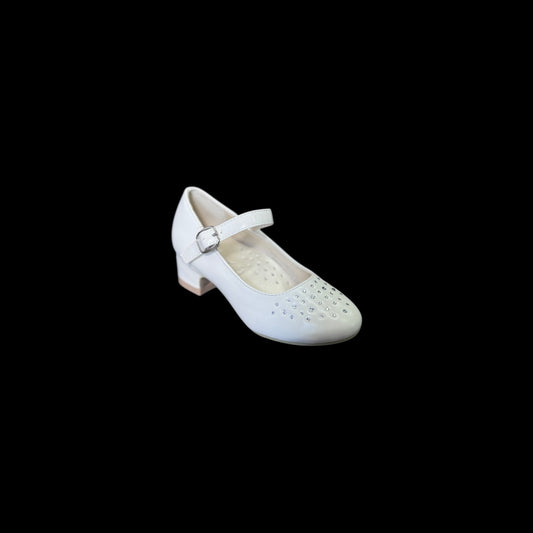 Jolene White Block Heel w/ Rhinestones