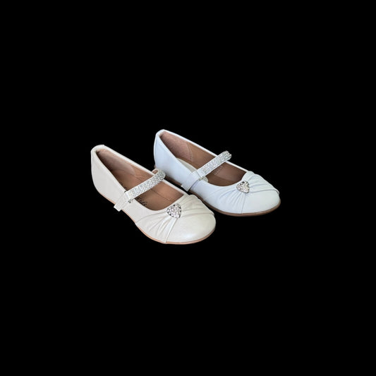 Fancy Kids Sparkle Strap Ballet Flats w/ Rhinestone Heart Accent