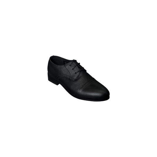 Fancy Kids Classic Black Leather Formal Lace-Up Dress Shoe