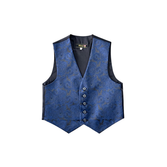 Blue and Black Paisley Five-Button Suit Vest Blue (Size 8)