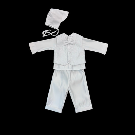 Classic Diamond Pattern 3-Piece Baptism Suit w/ Hat