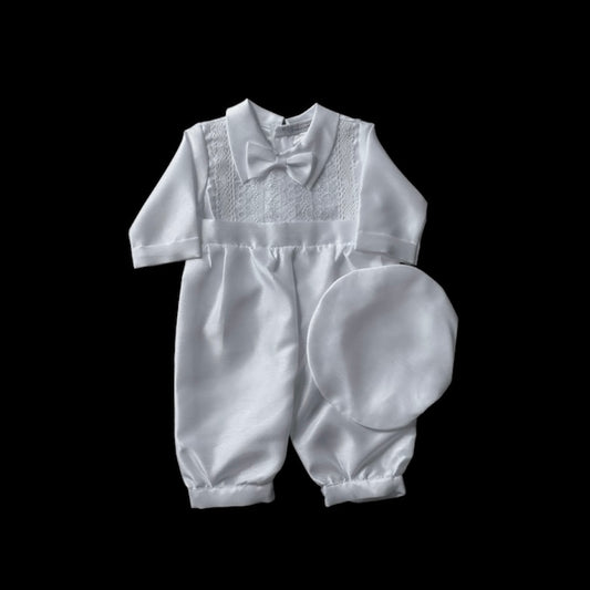 Lace-Front One-Piece Baptism Outfit w/ Matching Hat