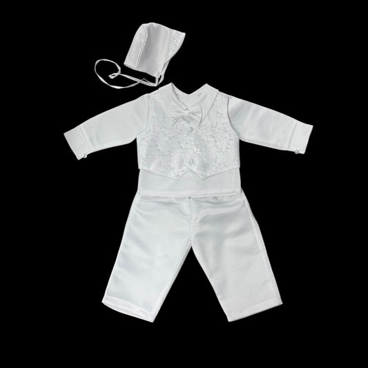 Paisley Pattern 3-Piece Baptism Suit w/ Hat