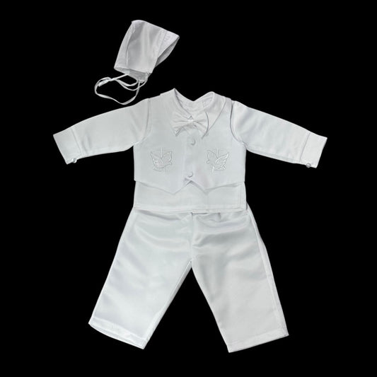 Embroidered Dove and Cross 3-Piece Baptism Suit w/ Hat