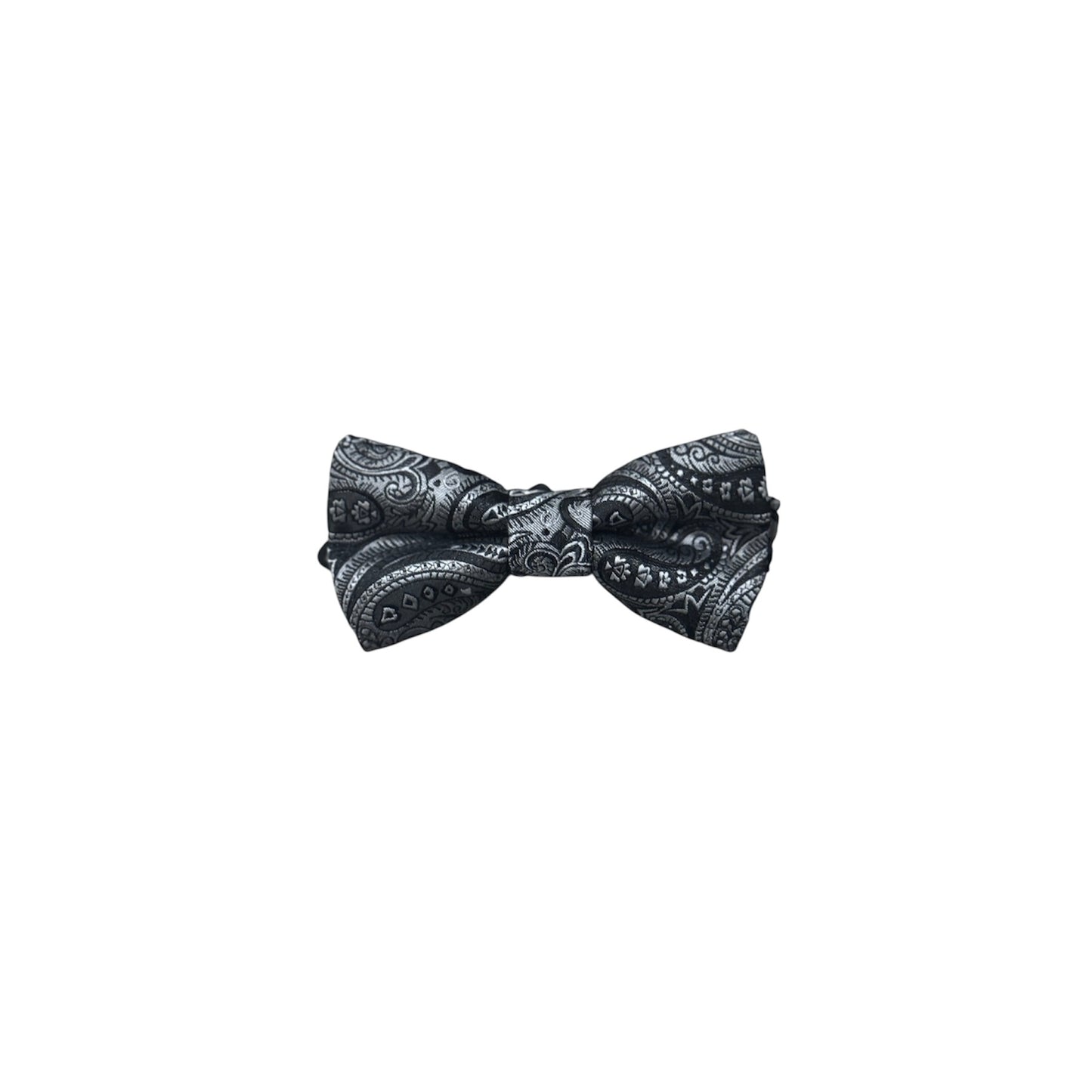 Boys Silver Paisley Bow Tie w/ Black Accents