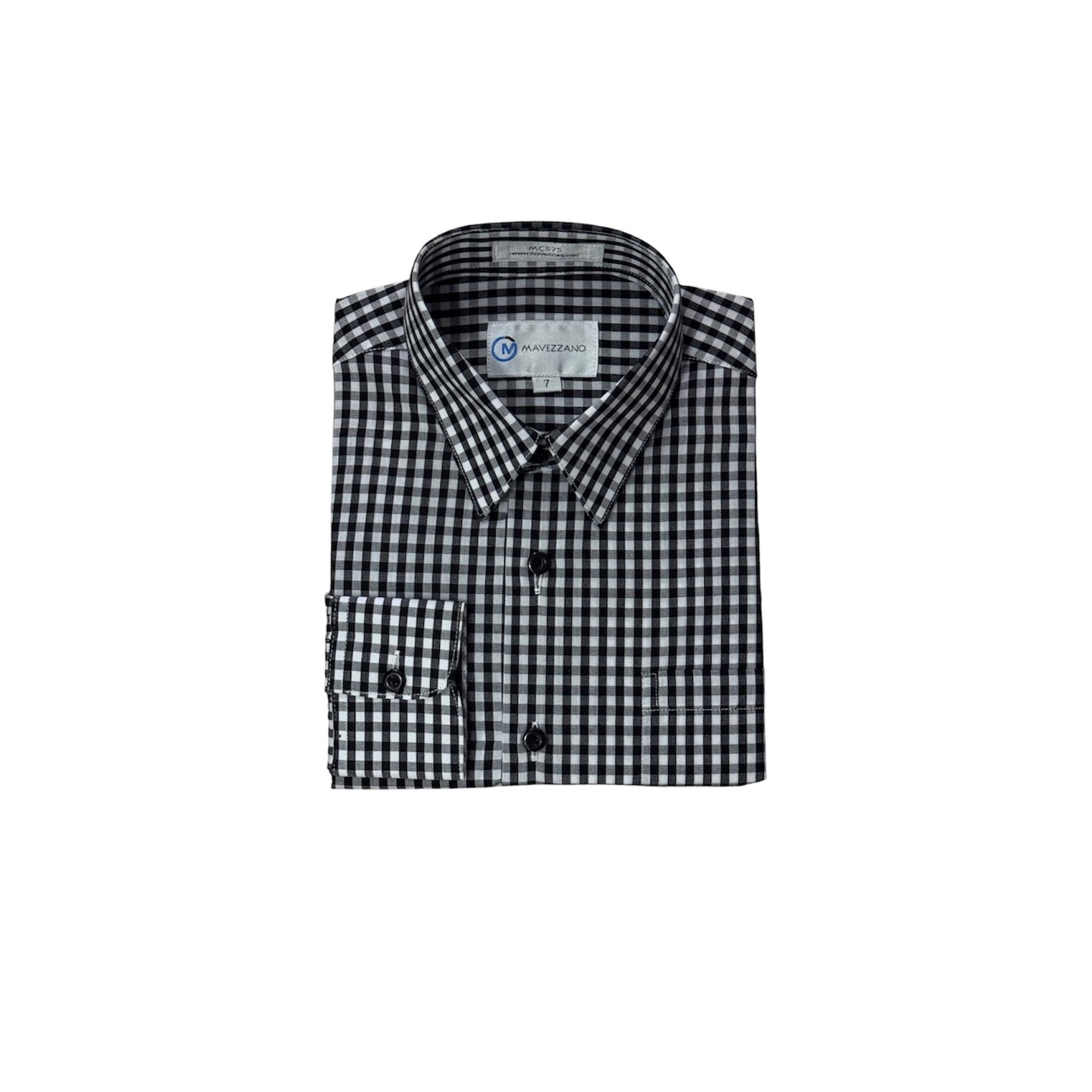 Mavezzano Slim-Fit Boys Plaid Dress Shirt - Black & White Check