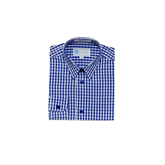Mavezzano Modern Slim-Fit Boys Plaid Dress Shirt - Blue & White Check