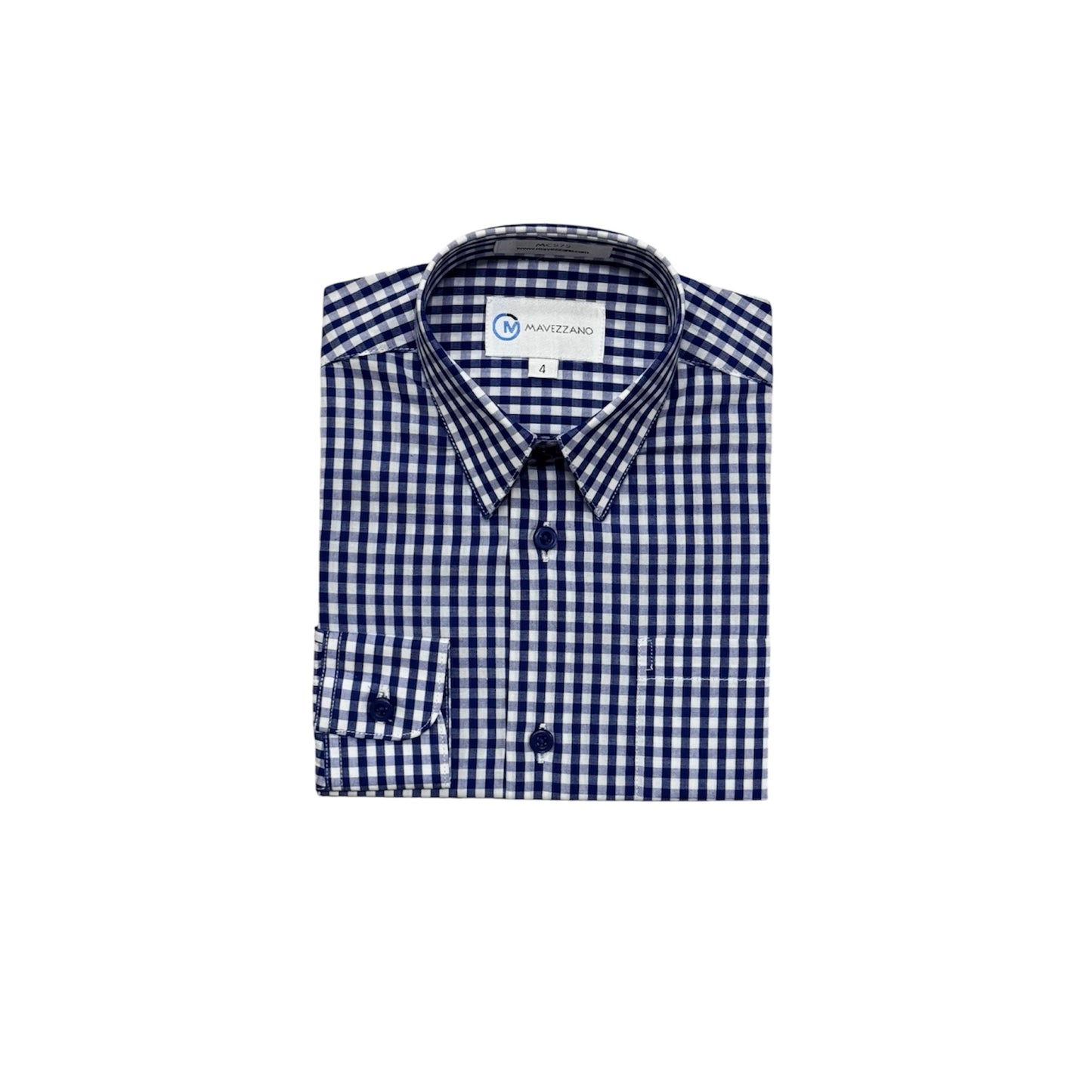 Mavezzano Slim-Fit Boys Plaid Dress Shirt - Navy & White Check