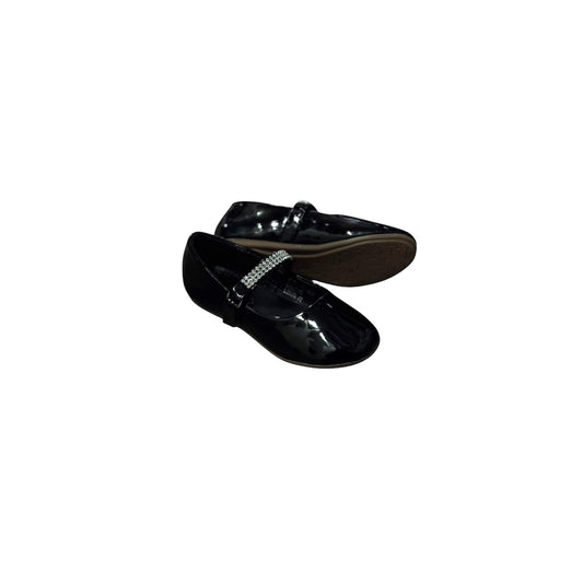 Fancy Kids Patent Leather Black Flat w/ Rhinestone Strap
