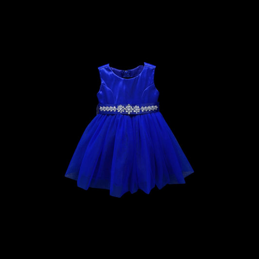 Sleeveless Royal Blue Baby Dress w/ Rhinestone and Beaded Sash