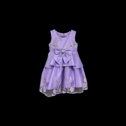 Fancy Kids Lavender Embroidered Satin & Tulle Baby Girl Dress w/ Satin Rhinestone Bow