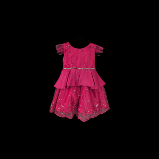 Fancy Kids Fuchsia Sequin Embroidered Baby Girl Party Dress