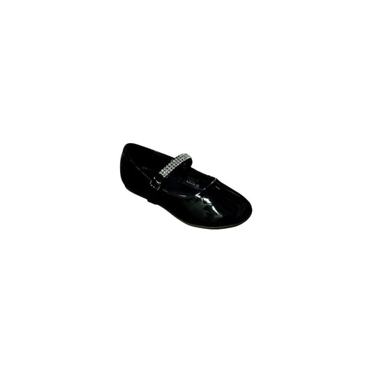 Fancy Kids Patent Leather Black Flat w/ Rhinestone Strap