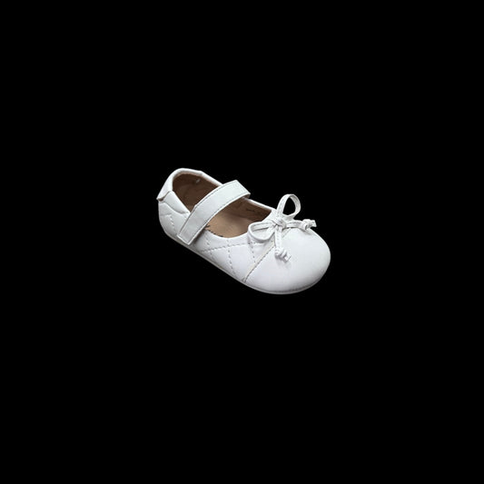 Jolene White Quilted Baby Ballerina Flats w/ Simple Bow