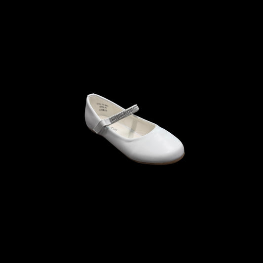 Fancy Kids Patent Leather White Flat w/ Rhinestone Strap