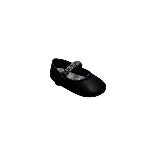 Fancy Kids Baby Black Shoe w/ Rhinestones Velcro Strap