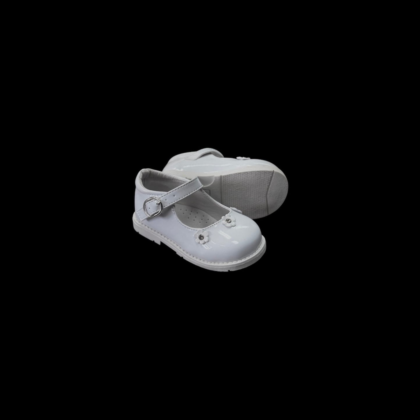 Baby/Toddler White Patent Dress Shoe w/ Sunflower Accents (Size 5)