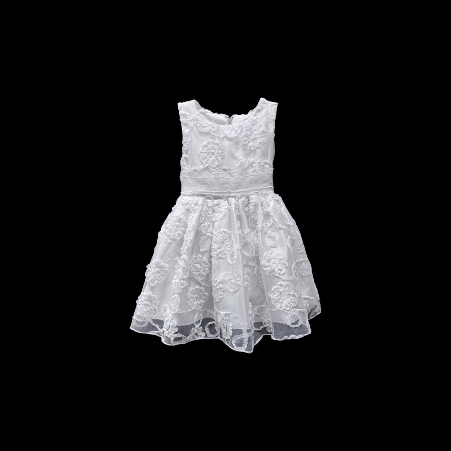 Floral Embroidered White Dress w/ Matching Bonnet