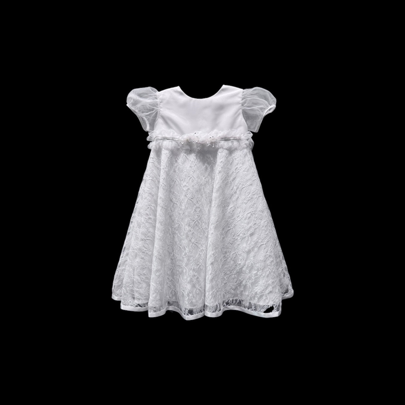 White Lace Christening Gown w/ Matching Bonnet
