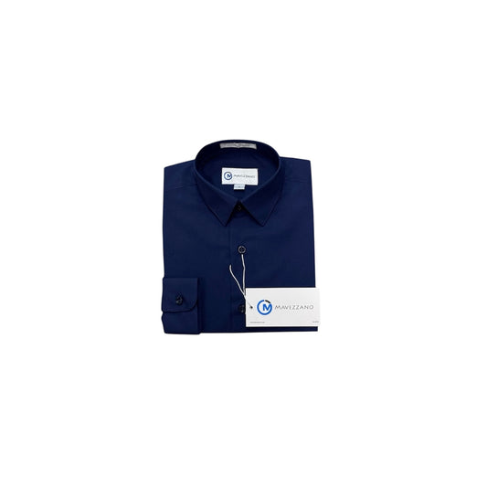 Mavezzano Modern Slim-Fit Long Sleeve Navy Dress Shirt