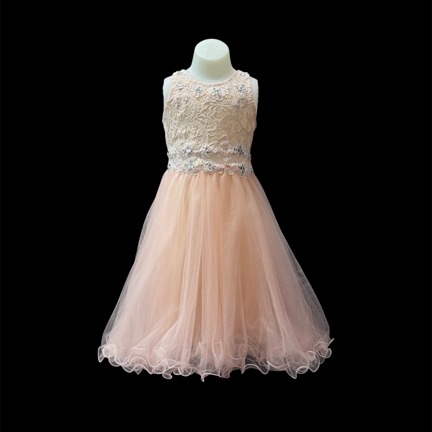Peach Lace Embroidered Rhinestone Knee-Length Dress with Shawl