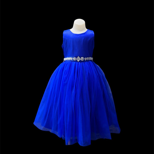 Sleeveless Royal Blue Dress w/ Rhinestone and Beaded Sash