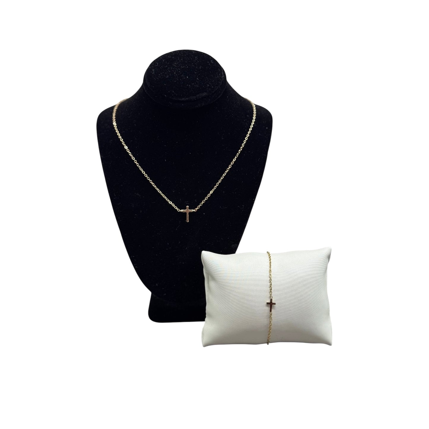 Golden Cross Necklace & Bracelet Set