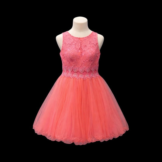 Jr. Grad Short Lace Coral Dress (XS)