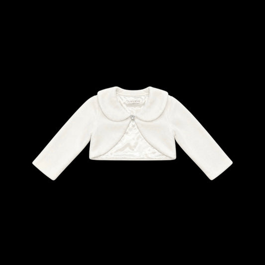 Fancy Kids Long Sleeve Ivory Fleece Bolero w/ Rhinestone Gem