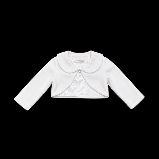 Fancy Kids Long Sleeve White Fleece Bolero w/ Rhinestone Gem