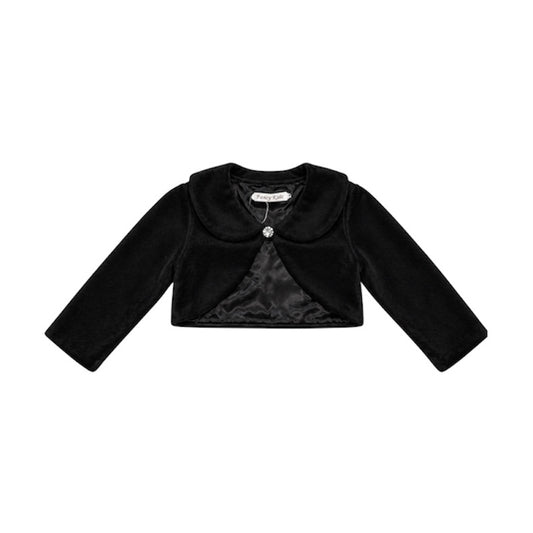Fancy Kids Long Sleeve Black Fleece Bolero w/ Rhinestone Gem