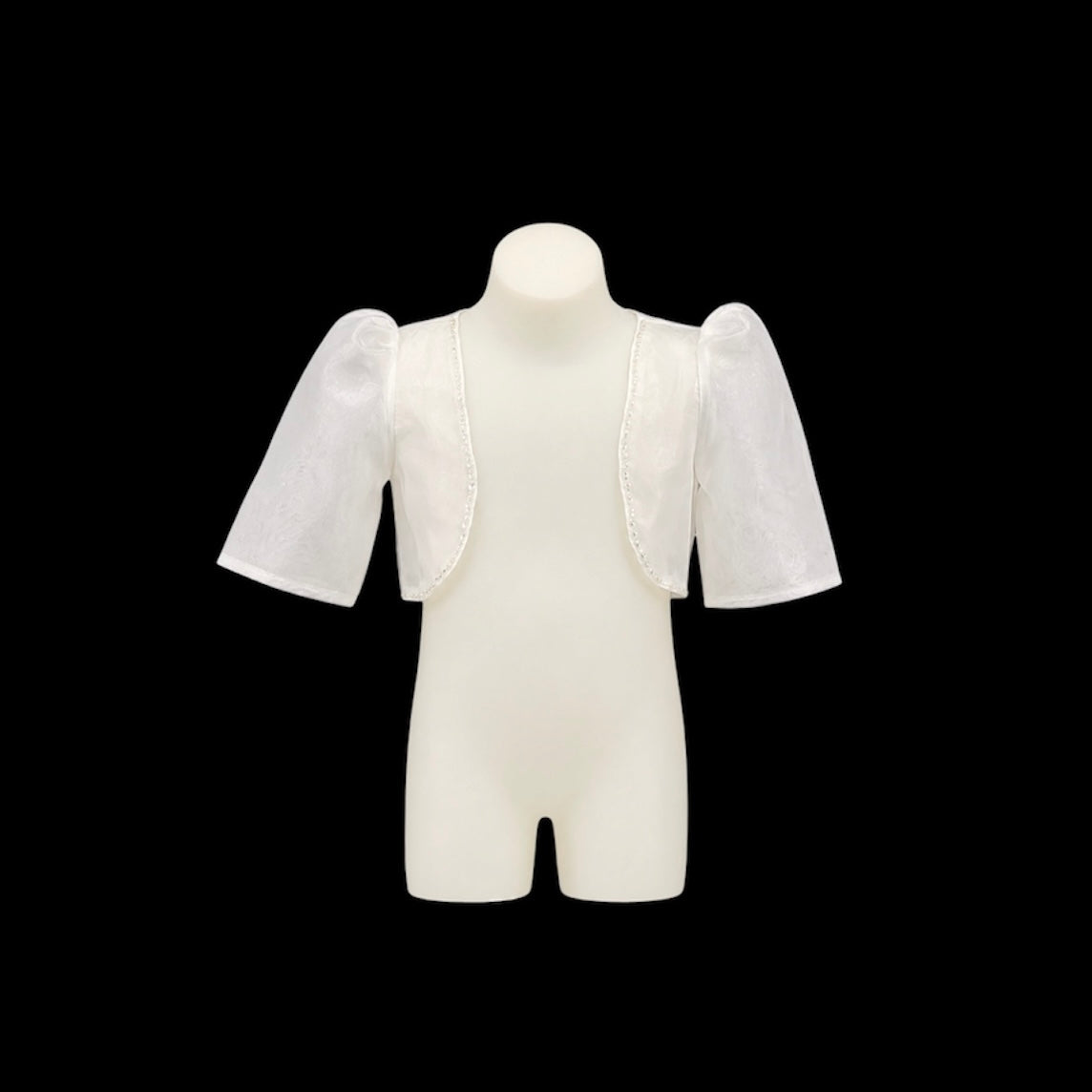 Quarter-Length Puff Sleeve Organza Bolero with Beaded Trim