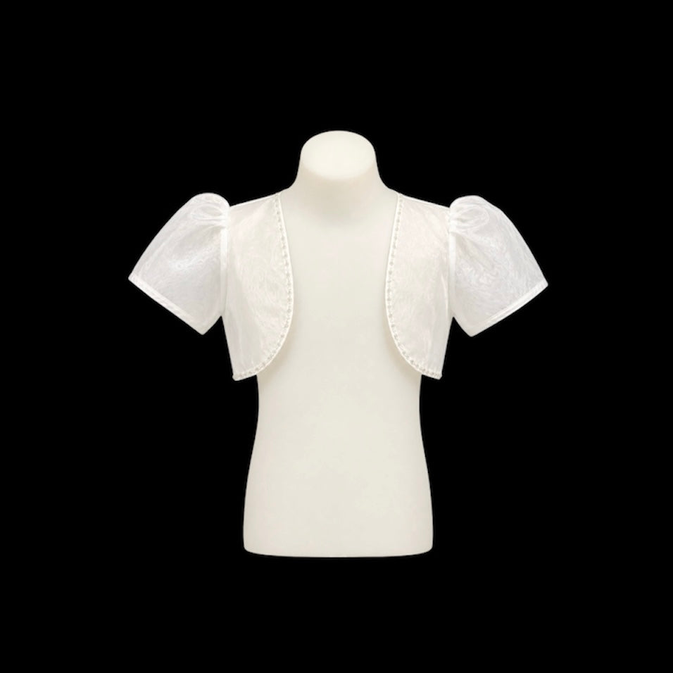 Short Puff Sleeve Organza Bolero with Beaded Trim