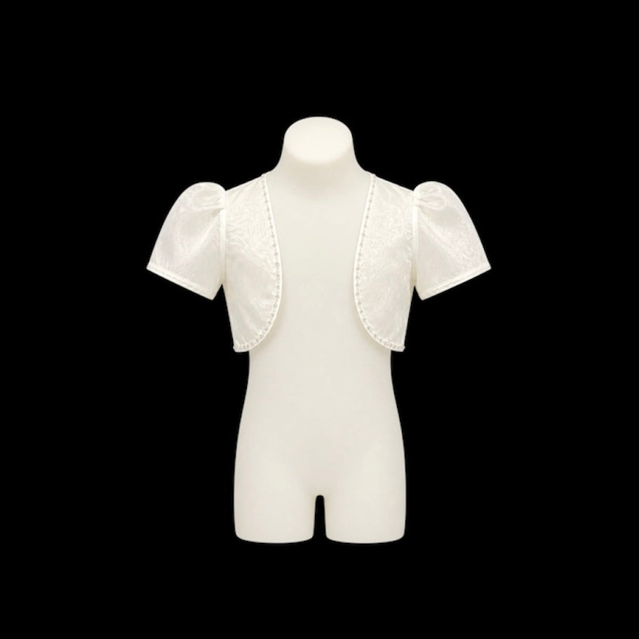 Short Puff Sleeve Organza Bolero with Beaded Trim