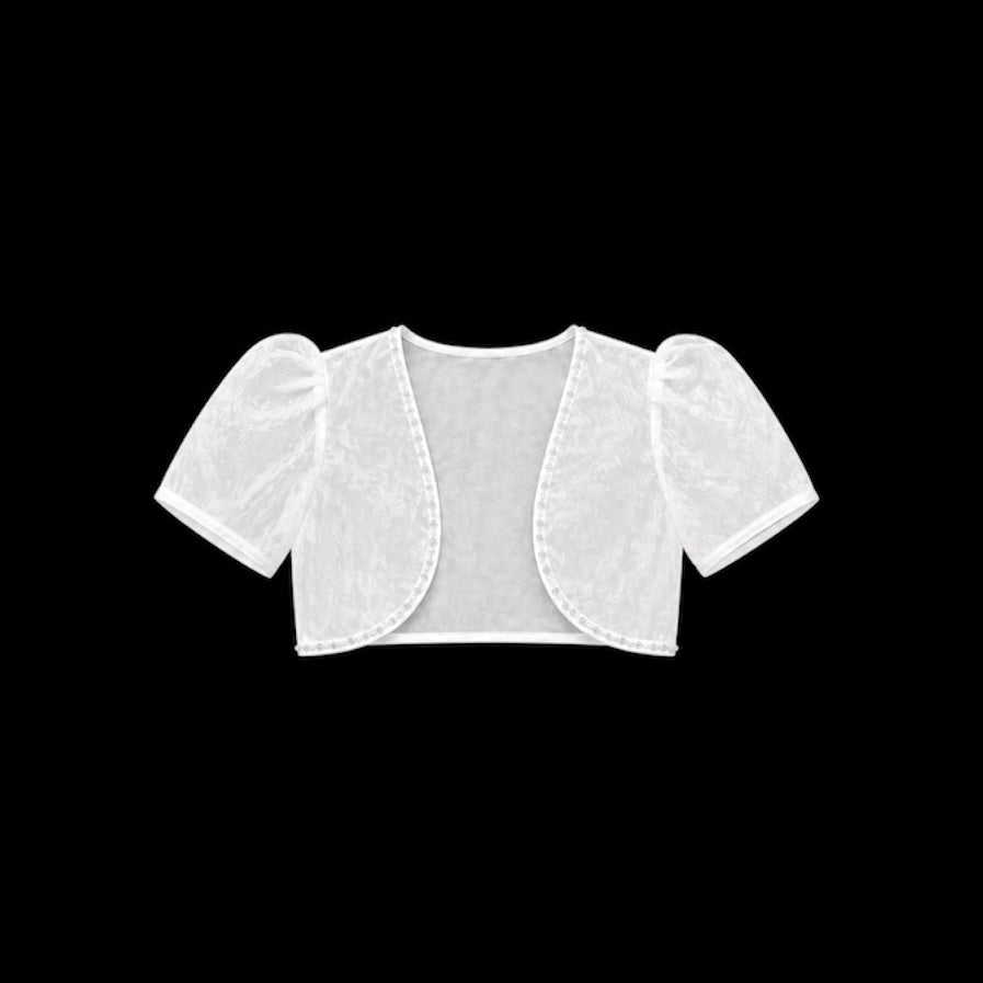Short Puff Sleeve Organza Bolero with Beaded Trim