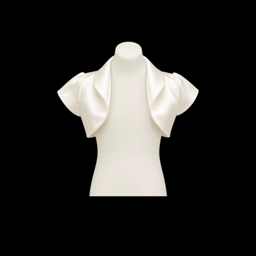 Ivory Satin Short Sleeve Girls Bolero