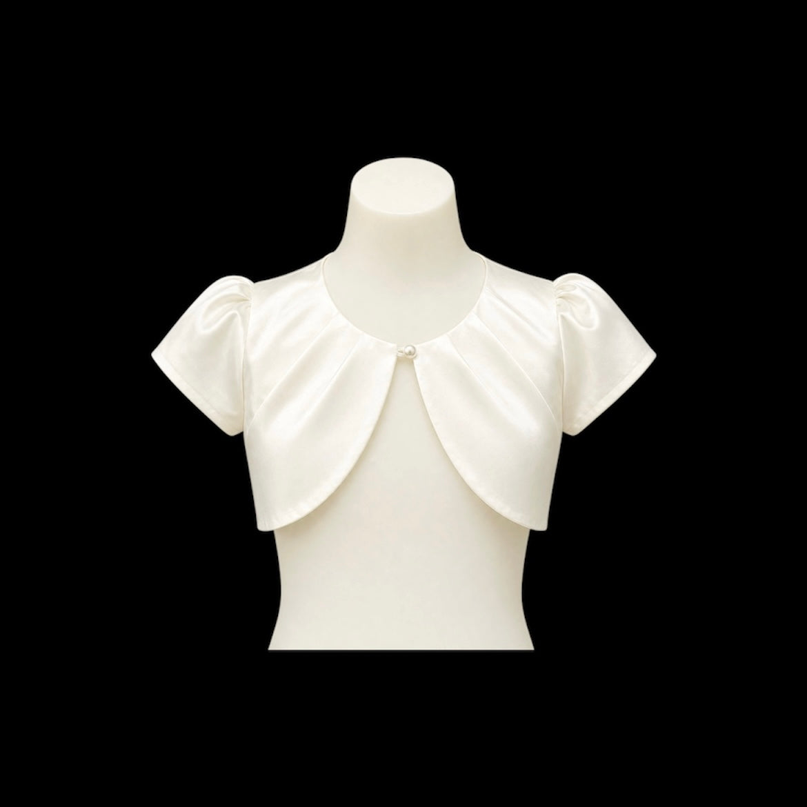 Sweet Kids Satin Short Sleeve Ivory Bolero with Pearl Closure (Size 4)